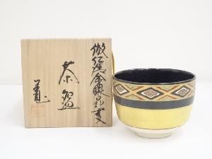 京焼　川尻一寛造　倣仁清金銀花菱茶碗（共箱）